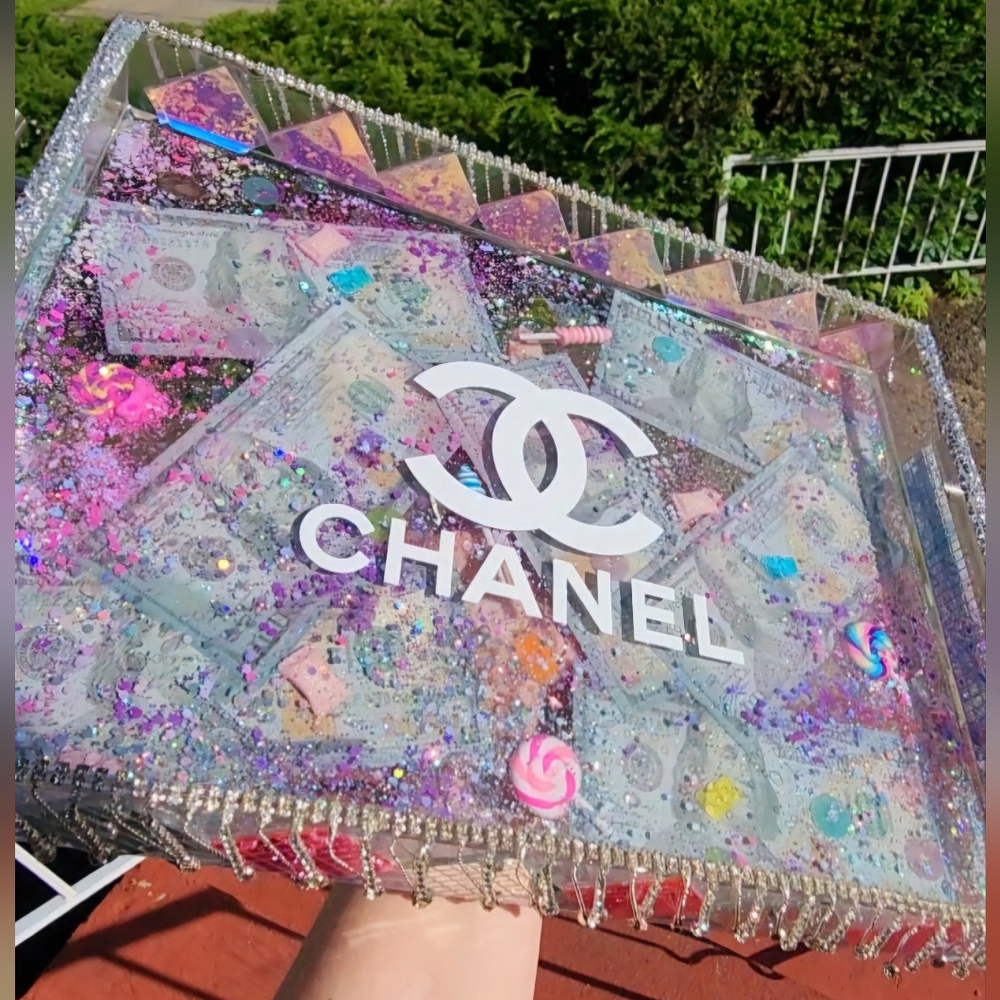 Decorative Tray 14x16-in Large Heavy Serving Tray With Resin Inside